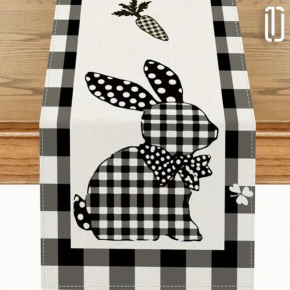 Unbranded Other - Buffalo Plaid Easter Bunny Rabbit Fabric Table Runner Decor Spring 13x72 inch